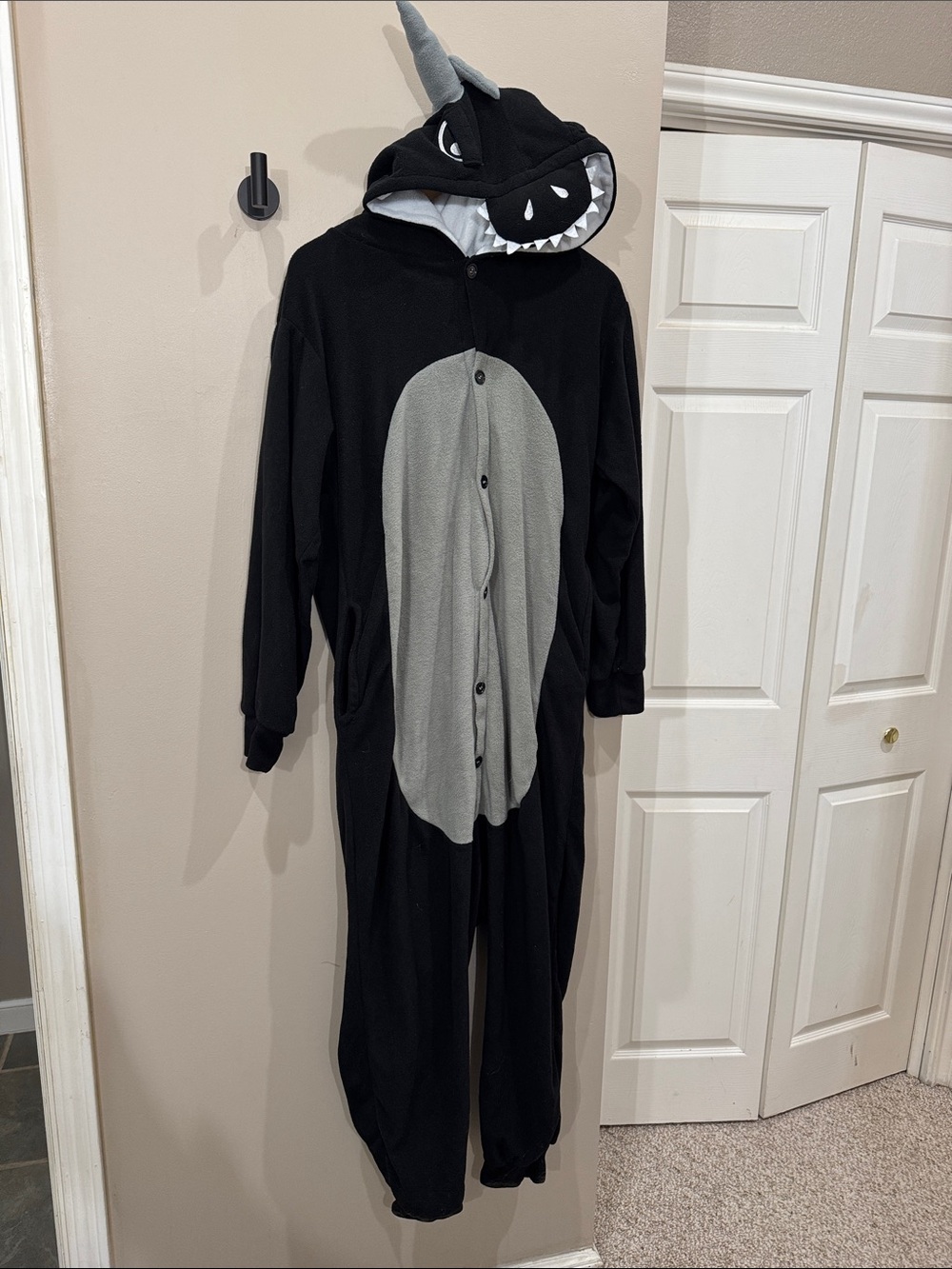 Adult Black & Gray Dragon Hooded One-Piece Costume